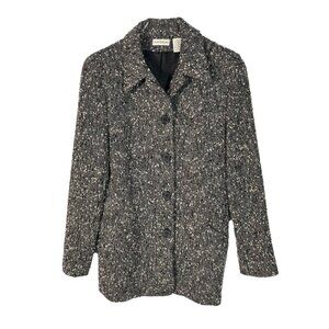 Ann Taylor Wool Blend Herringbone Soft Slub Texture Button-Closure Coat Size 8